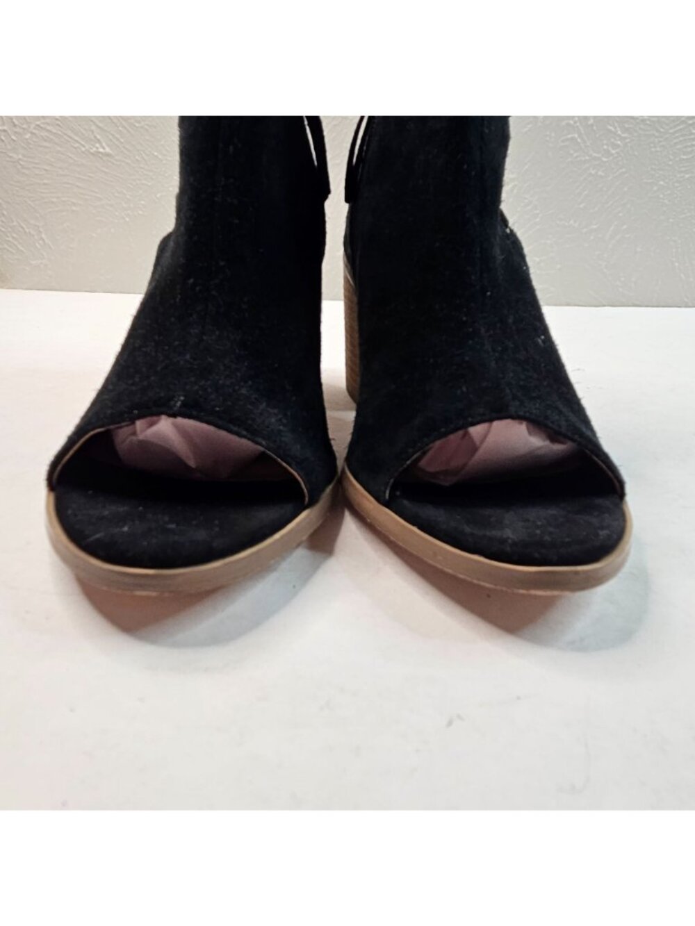 Sole Society Peep Toe Boots Suede Black Boho Western Block Heel Ankle Boots 7.5 - Picture 3 of 13